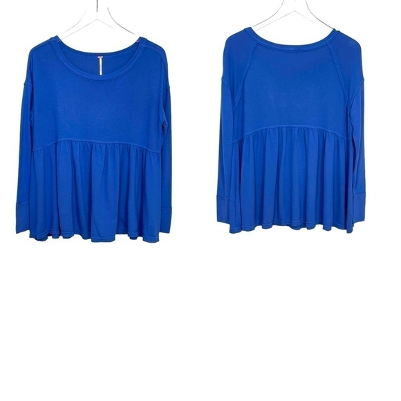 Free People Tops - Free People “Forever Your Girl” Cobalt Blue Babydoll Top Size XS
